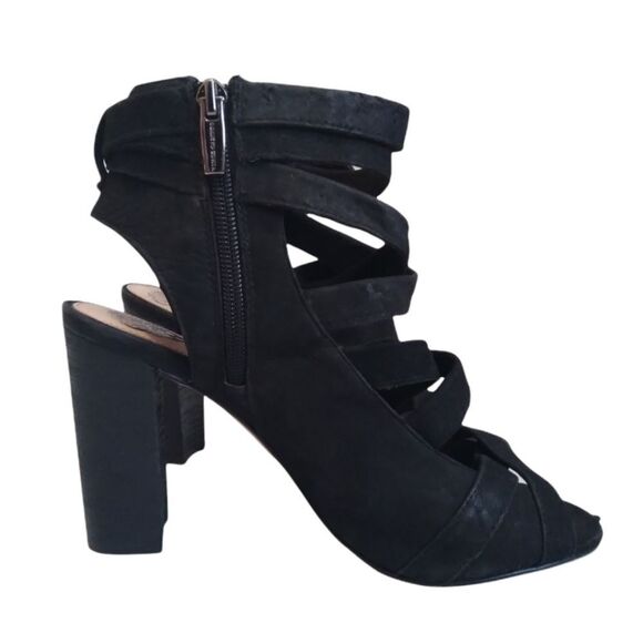 Vince Camuto Black Sammson Suede Leather Peep Toe Strappy Heel Sandal Women's 9 - Picture 3 of 13